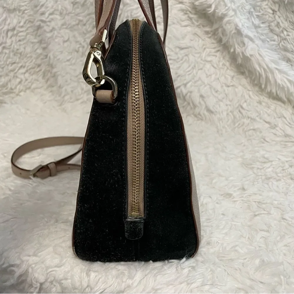 KATE SPADE Dome Brown Black Colorblock Zip‎  Suede Leather Hand/ Crossbody Bag